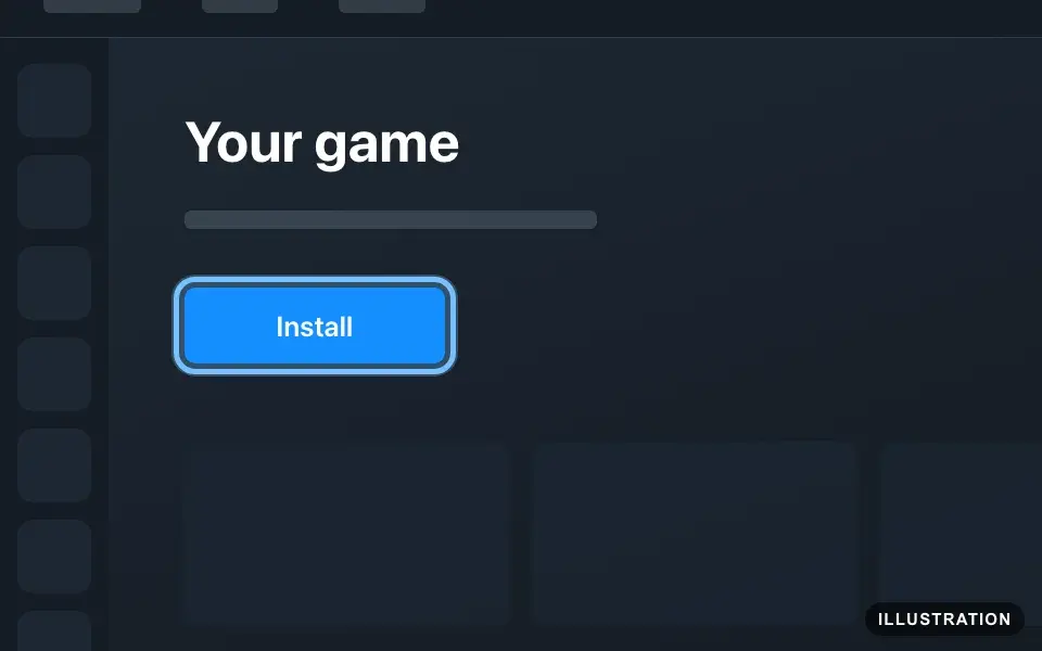 Illustration of a game's page in the Battle.net desktop app with the Install button ringed