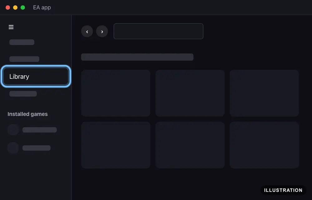 Illustration of the EA app with Library ringed in the left sidebar