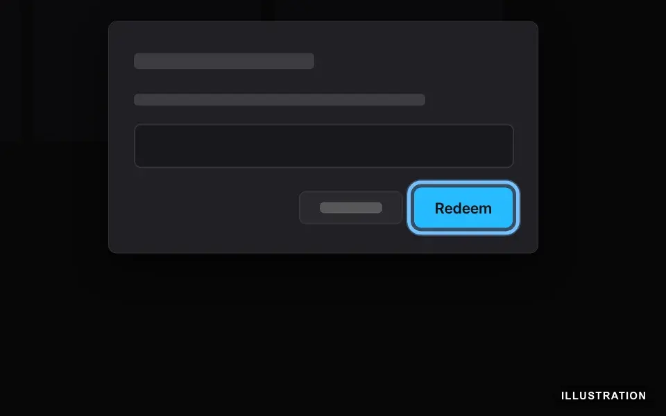 Illustration of the Epic Games Launcher's redeem window with the code field and the Redeem button ringed