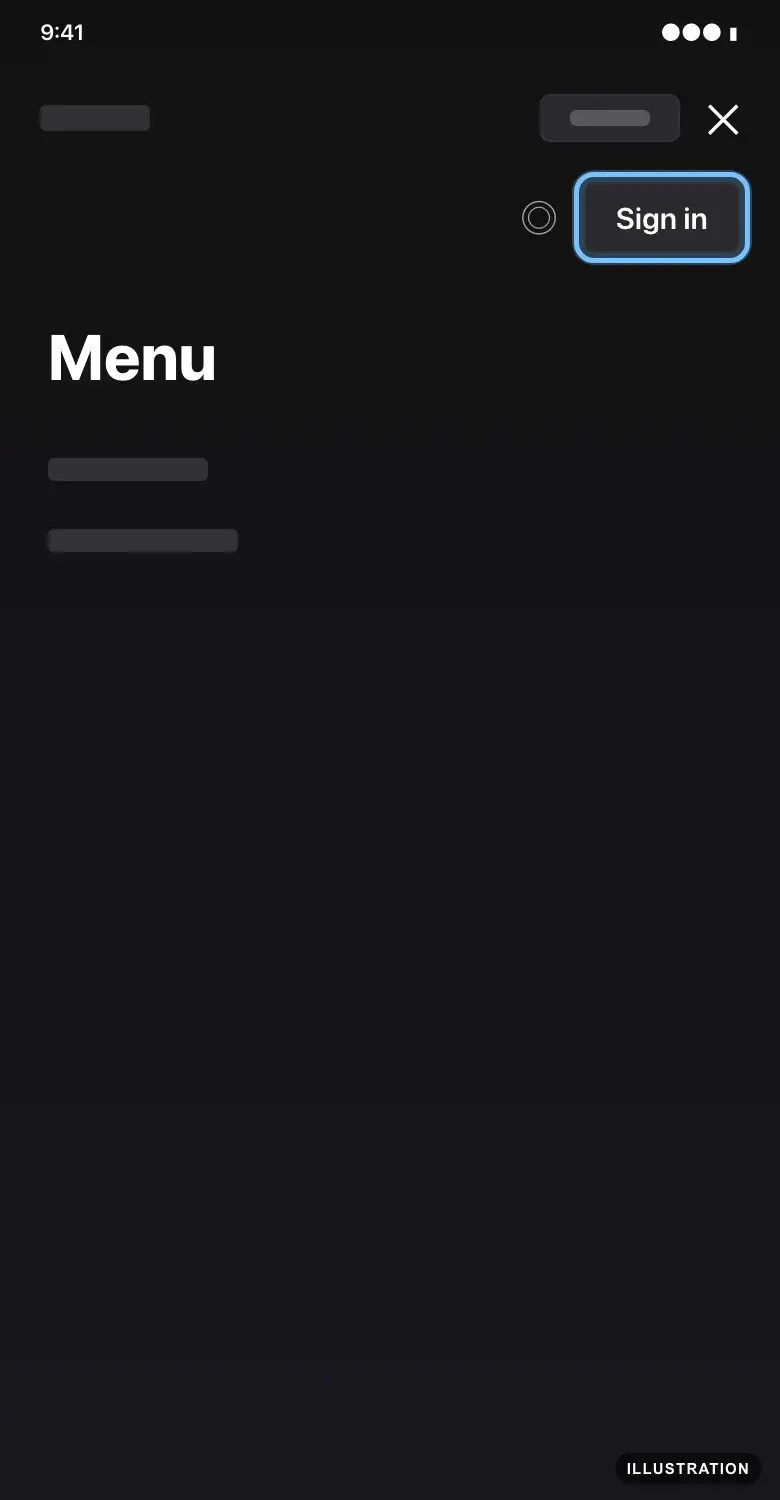 Illustration of the Epic Games Store redeem page in a phone browser with the menu open and Sign in ringed