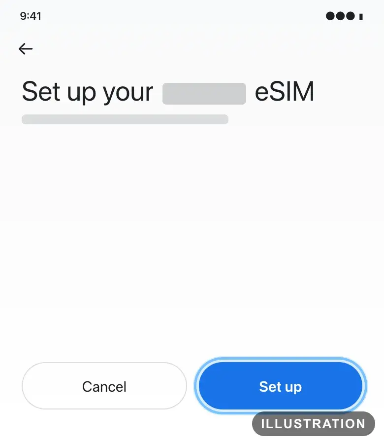 Illustration of the Pixel screen that downloads the eSIM, with the Set up button ringed