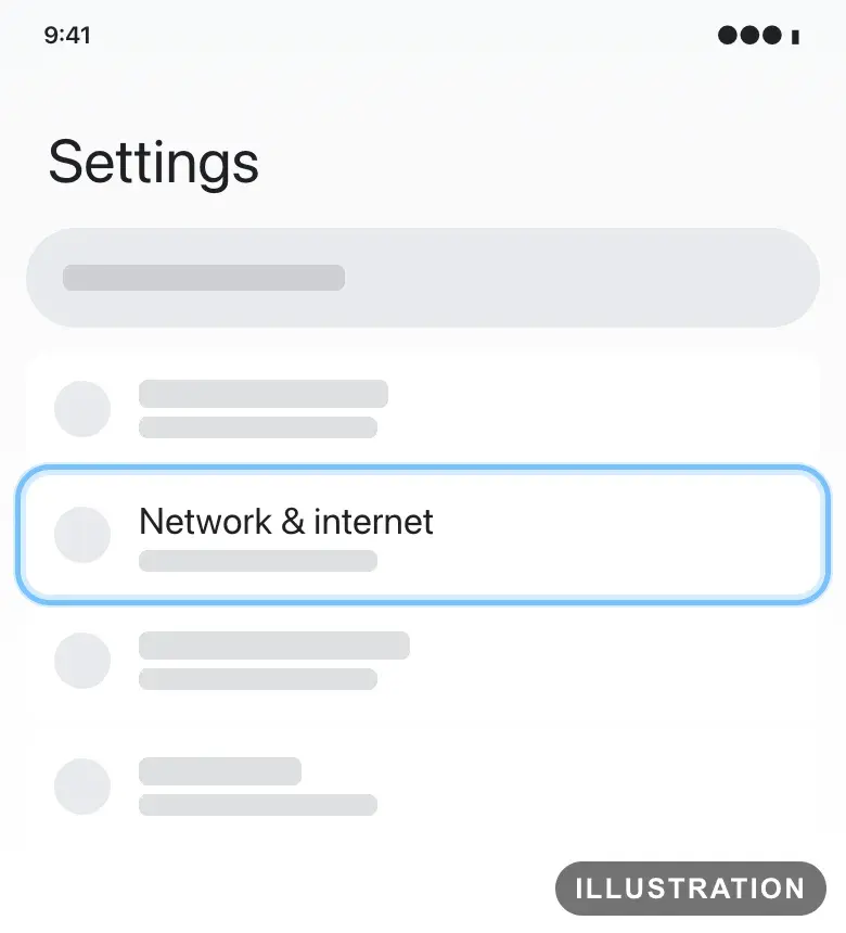Illustration of Pixel Settings with Network & internet ringed