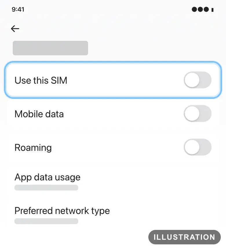 Illustration of a Pixel SIM's settings with the Use this SIM switch ringed