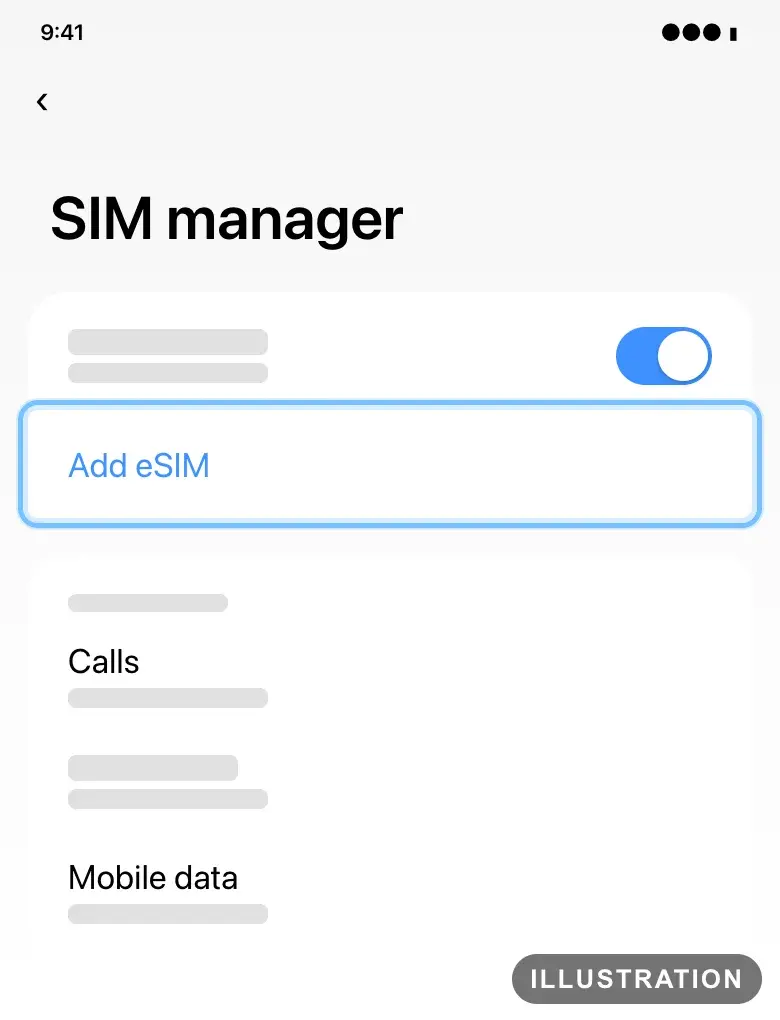 Illustration of the Samsung Galaxy SIM manager with Add eSIM ringed