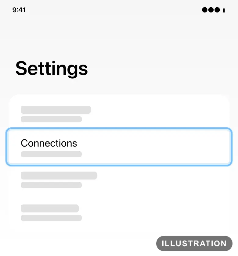 Illustration of Samsung Galaxy Settings with Connections ringed