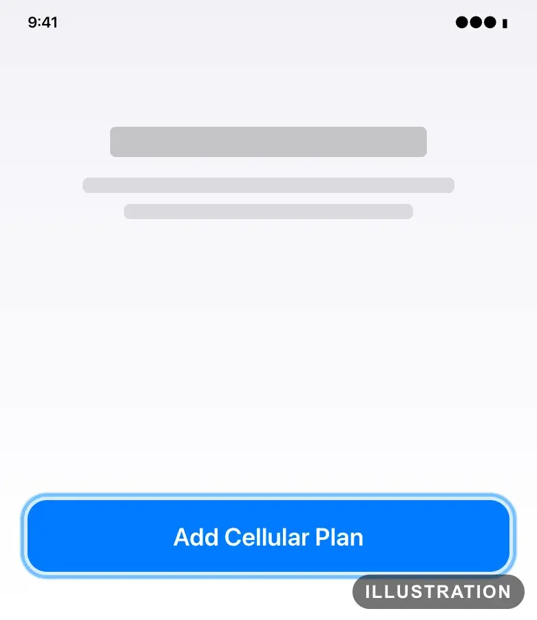 Illustration of the iPhone screen that adds the eSIM, with the Add Cellular Plan button ringed