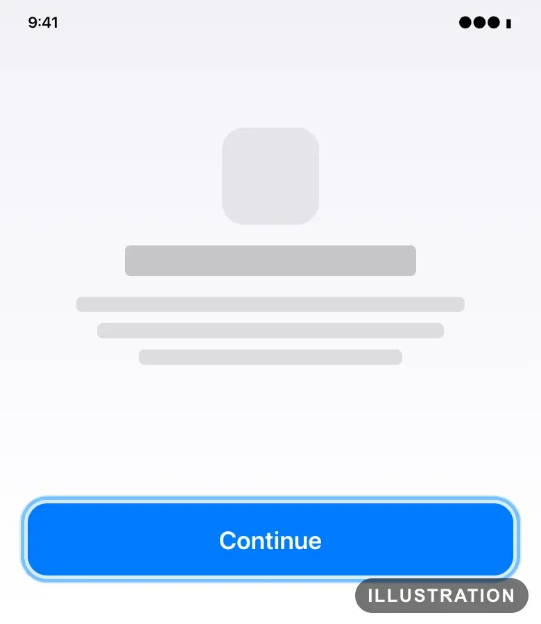 Illustration of the iPhone eSIM setup screen with the Continue button ringed at the bottom