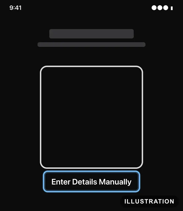 Illustration of the iPhone QR code scanner with Enter Details Manually ringed at the bottom