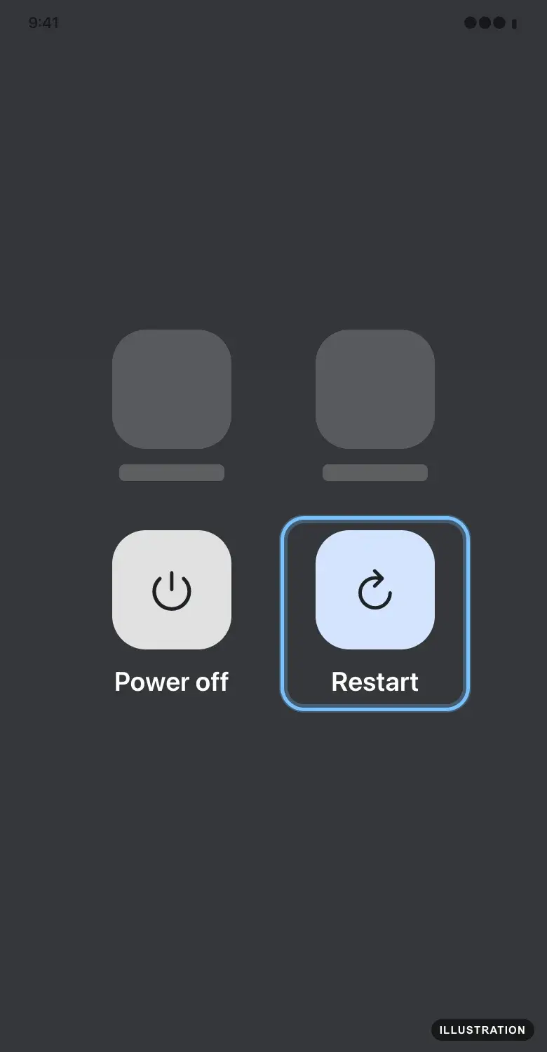 Illustration of the Pixel power menu with Restart ringed