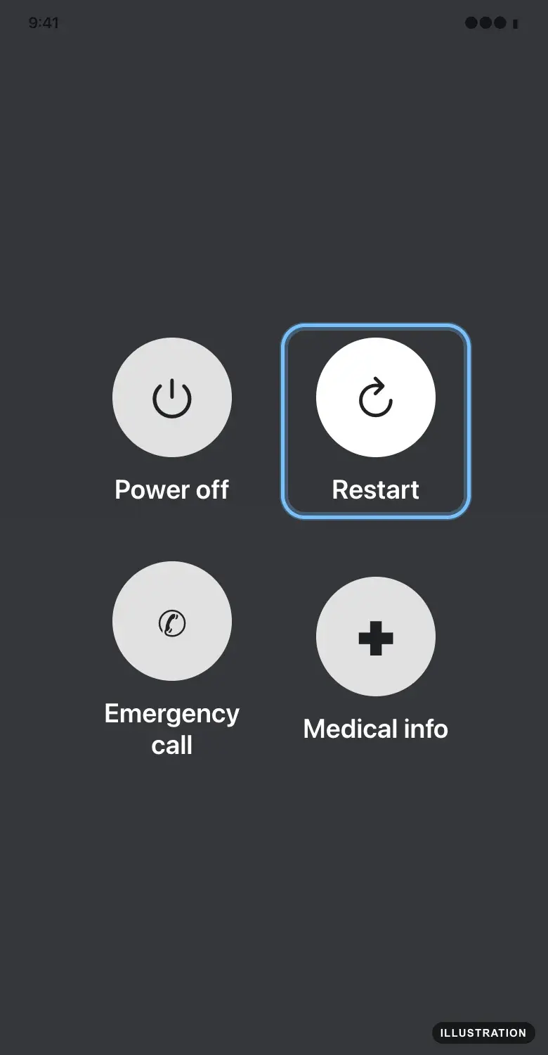 Illustration of the Samsung Galaxy power menu with Restart ringed