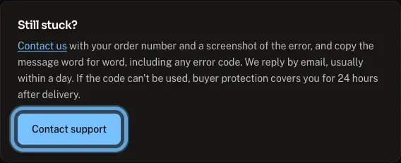The end of an Andalu help article, with the Contact support button ringed