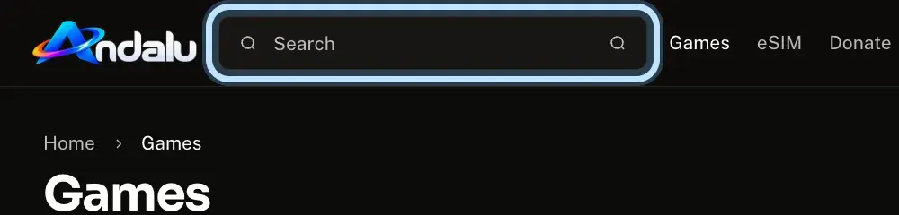 The top of an Andalu page with the Search box ringed