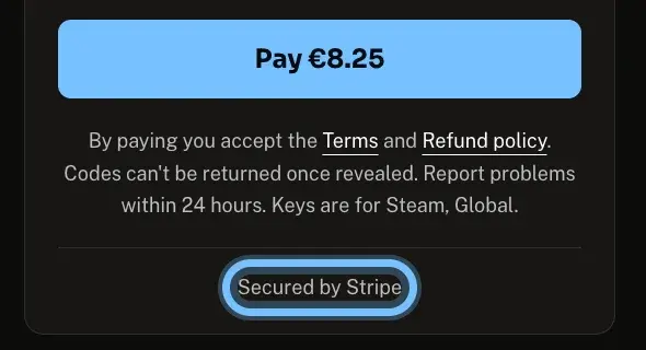 The bottom of the Order summary on Andalu checkout, with Secured by Stripe ringed under the Pay button