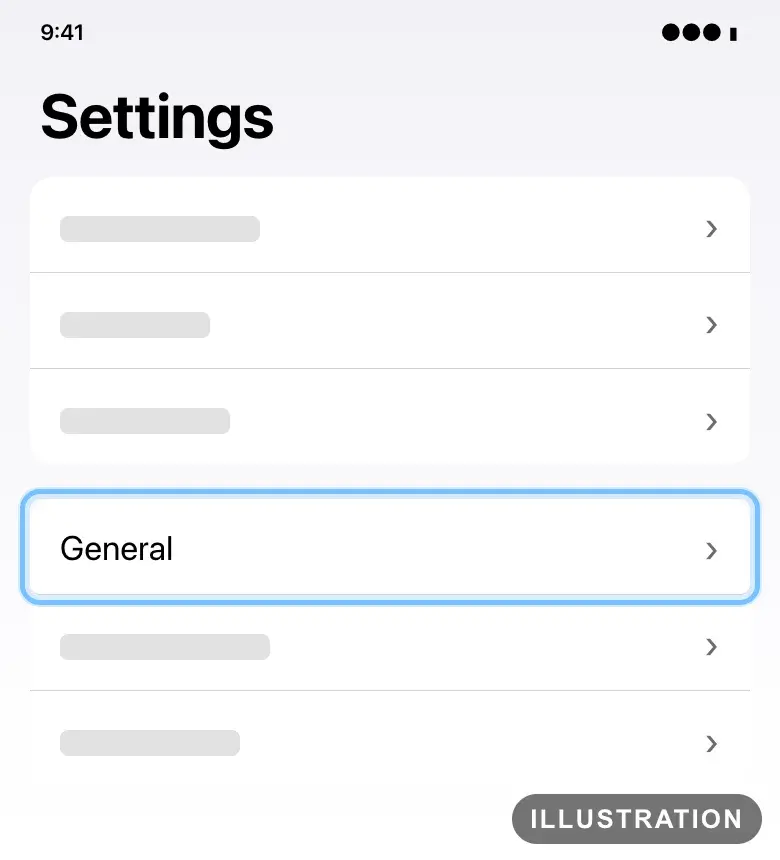 Illustration of iPhone Settings with General ringed