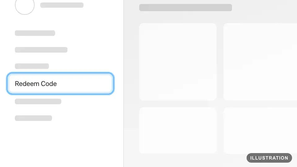 Illustration of Nintendo eShop on a Nintendo Switch with Redeem Code ringed in the menu on the left