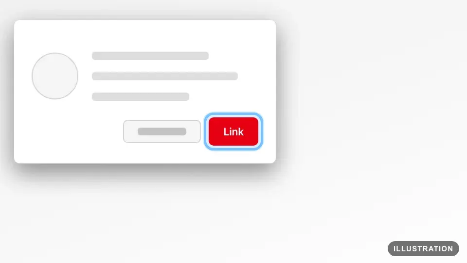 Illustration of the Nintendo Switch screen that confirms which Nintendo Account to link, with the Link button ringed