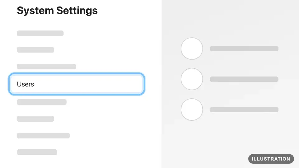 Illustration of System Settings on a Nintendo Switch with Users ringed in the list on the left