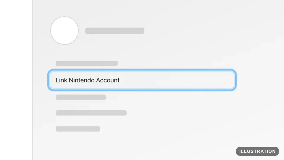 Illustration of a user's settings on a Nintendo Switch with Link Nintendo Account ringed