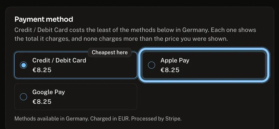 The Payment method section of Andalu checkout with Apple Pay ringed as another way to pay