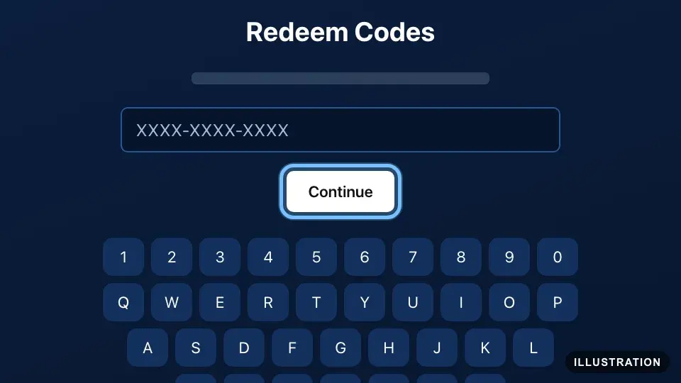 Illustration of the PS4 Redeem Codes screen with the code field and the Continue button ringed
