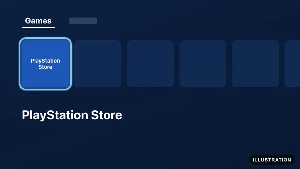 Illustration of the PS5 home screen with the PlayStation Store tile ringed at the start of the games row