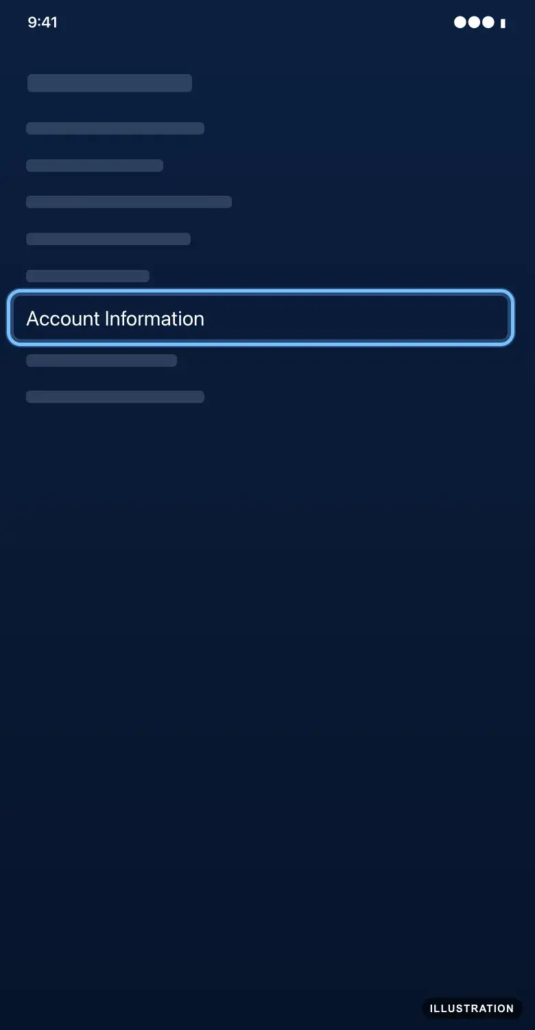 Illustration of the PlayStation App's settings with Account Information ringed