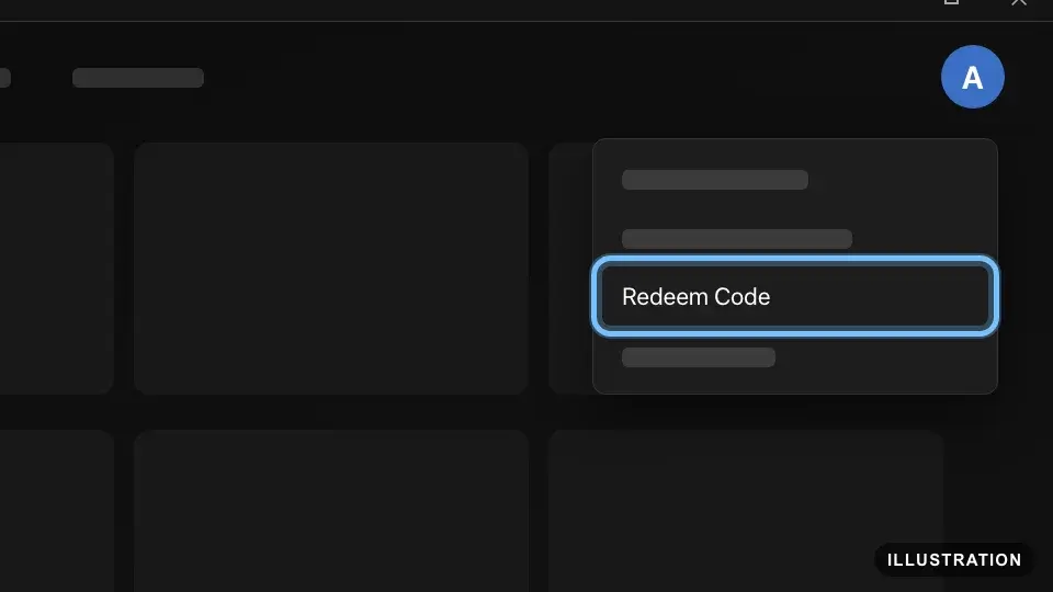 Illustration of the Rockstar Games Launcher with the avatar menu open at the top right and Redeem Code ringed