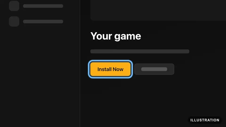 Illustration of a game selected in My Library in the Rockstar Games Launcher, with the Install Now button ringed