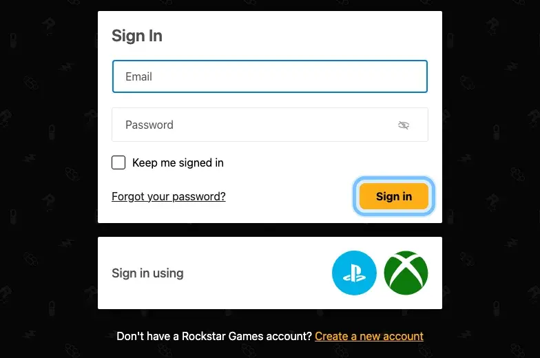The Rockstar Games sign-in page that the activation page opens when you are signed out, with the Sign in button ringed