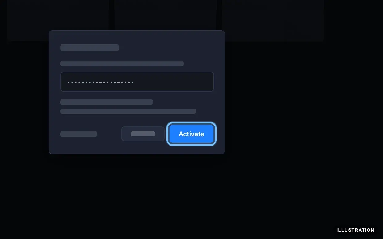 Illustration of the Ubisoft Connect key window with a key pasted in and the Activate button ringed