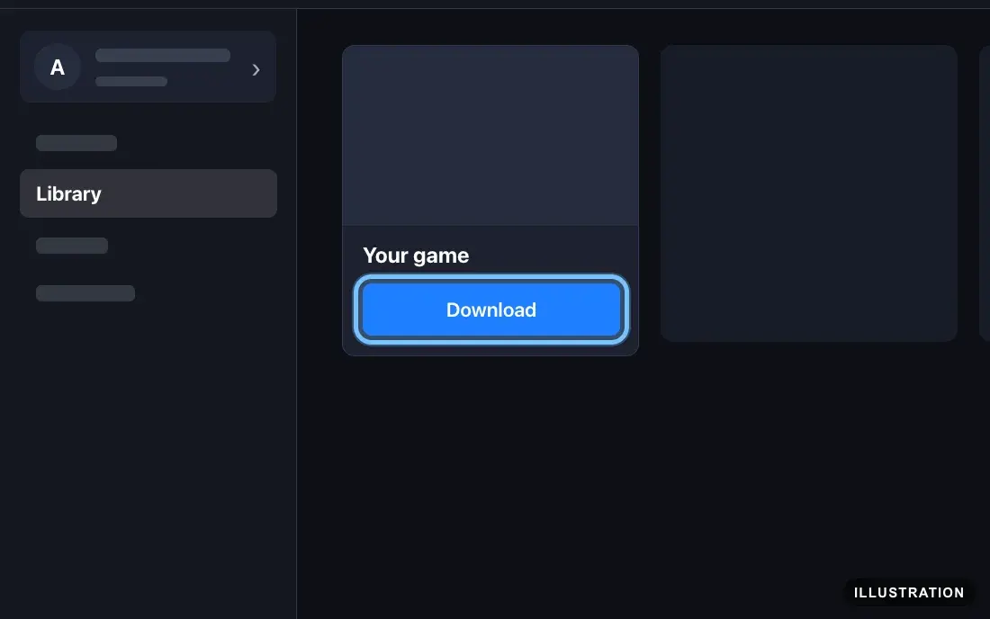 Illustration of the Ubisoft Connect Library with your game's tile and its Download button ringed