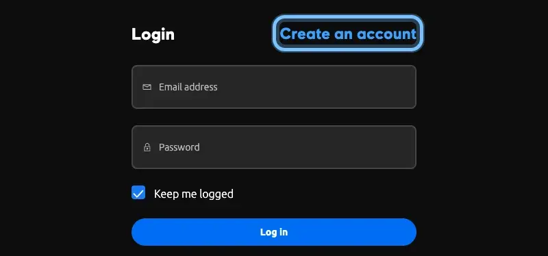Ubisoft's login page, signed out, with the Create an account link ringed