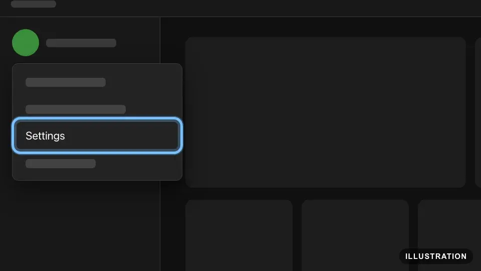 Illustration of the Xbox app for PC with the gamerpic menu open at the top left and Settings ringed
