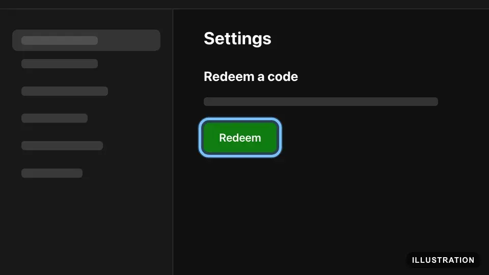 Illustration of the Xbox app for PC Settings page with the Redeem a code section and its Redeem button ringed