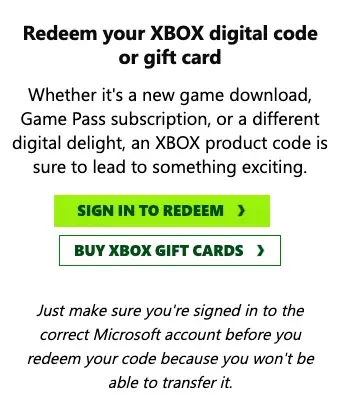 The xbox.com redeem page on a phone, signed out, showing the SIGN IN TO REDEEM button