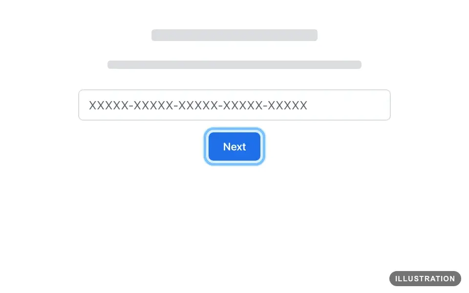 Illustration of Microsoft's redeem page with the 25-character code field and the Next button ringed